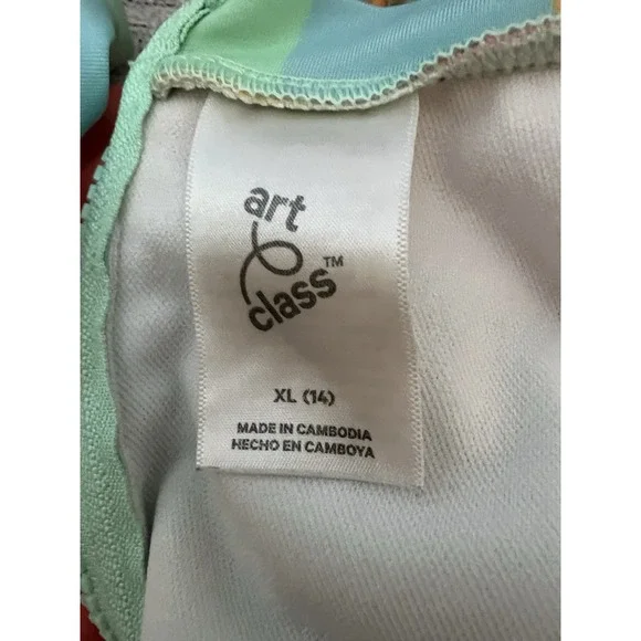 Art Class Pastel Swimsuit, Girls Sz 14 Large One Piece, Orange Melon Green Blue - Picture 3 of 5